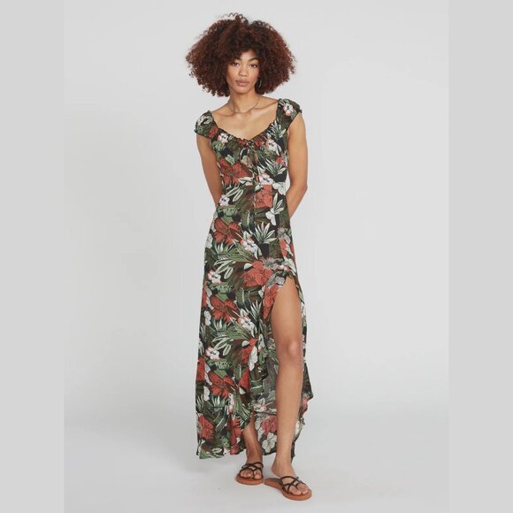 VOLCOM CoCo Ho Black Floral Tropical Maxi Dress Summer Vacation Beach XS - Picture 2 of 15